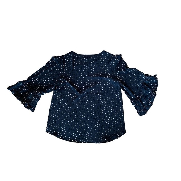 Max Studio Blouse Top Women's Size L Blue Polka Dot Ruffle Long Sleeve Pullover - Picture 2 of 5
